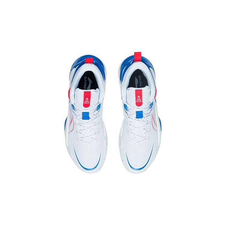 Li Ning Sonic 10 Youth Edition Abrasion Resistant Breathable Mid Top Children's Basketball Shoes White Blue ABPS013-4
