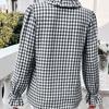 Women's Winter Tops Women's French Plaid Ruffle Button Blouse
