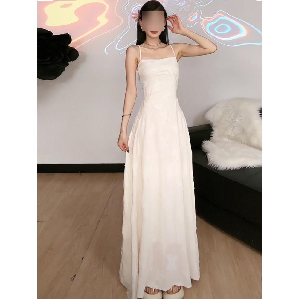 

Французское платье-сарафан из черного жаккарда, выражающее чистое желание, детское, с талией, темпераментное, с передовым чувством стиля, для отпуска, на бретелях, длинное, летнее XL- (recommended 110-60kg) белый