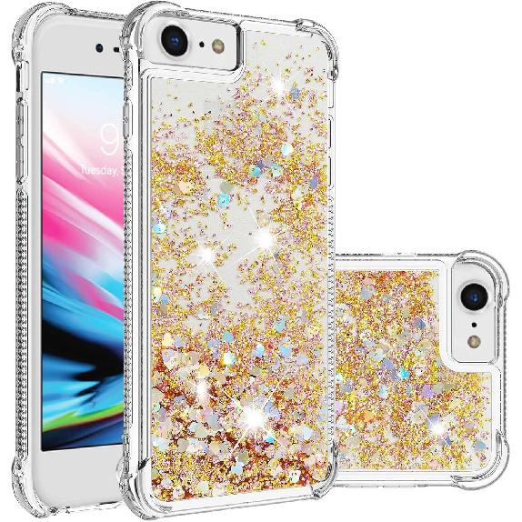 Kompatybilne z etui na iPhone SE 2020, Błyszczące brokatowe przezroczyste etui Pływający piasek kwarcowy Odporne na wstrząsy Ochronne Błyszczące Silikonowe Miękkie etui TPU dla iPhone 6/7