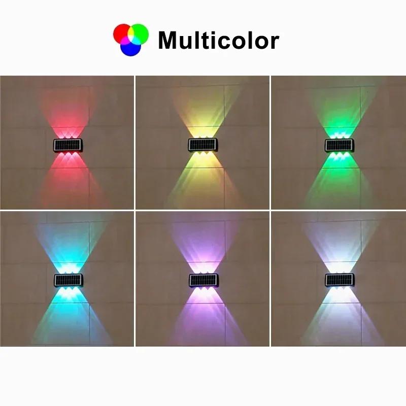 4/6/8LED Multi-Color Solar Wall Lights Up and Down Lighting Solar Outdoor Light Waterproof Solar Fence Light for Yard Garden