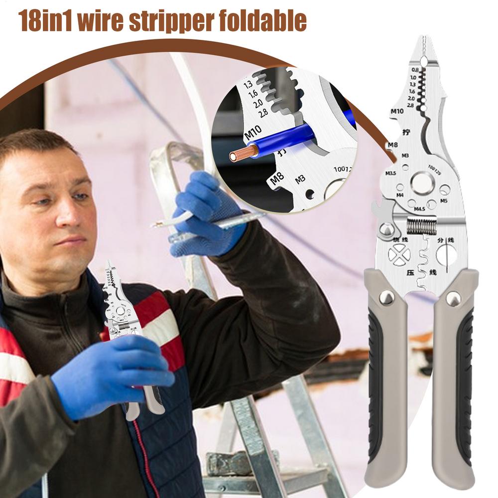 Foldable Crimper And Stripper 18-in-1 Multifunctional Wire Crimping Tool Automatic Electrical Cable Strippers With Non-slip