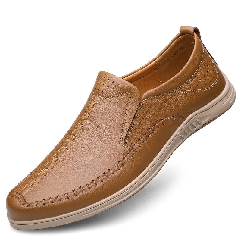 Men s Handmade Cowhide Slip-On Casual Driving Shoes - Trendy, Easy-On Low-Top Leather Loafers 44 хаки