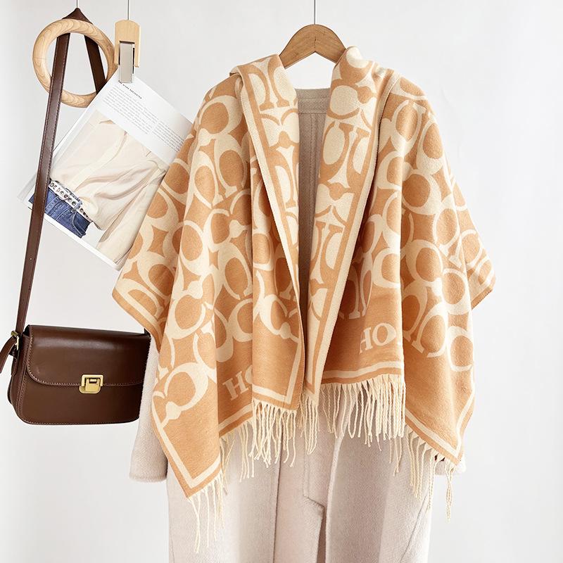 Winter-Imitat-Kaschmirschal Damen Herbst- und Winter-verdickter Fransen-Schal Zweifach verwendbar Warm und vielseitig