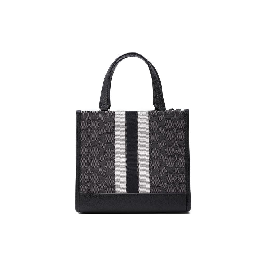 Coach Dempsey 22 Monogram Stripe Logo Decor Fabric With Leather Tote Bag Women tote Black CQ878-SVRT6