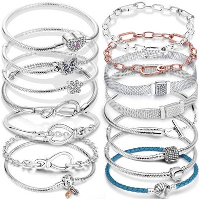 925 Sterling ezüst karkötő női szív kígyó lánc karkötő nőknek Fit temperamentum báj gyöngyök ékszer ajándék