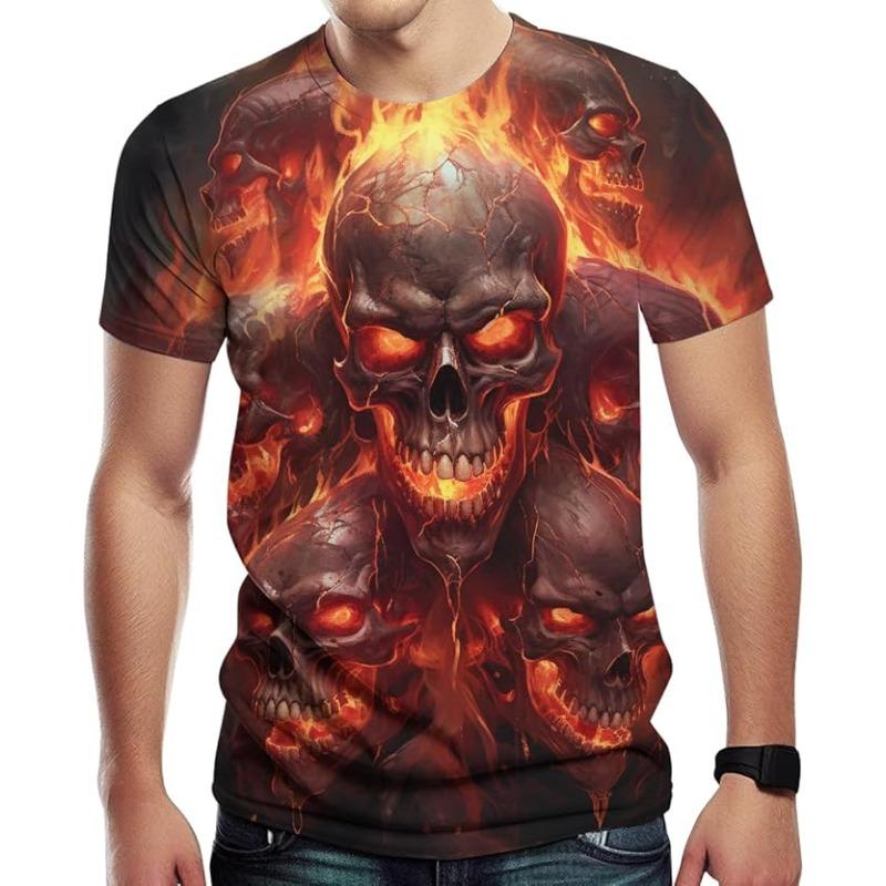 Men's Summer 3D T-shirt Fashionable Casual Loose Pattern Skull Print Round Neck Short Sleeved T-shirt Top S- 6XL