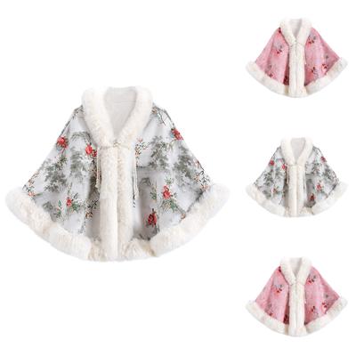 Ladies' Fashion Ink Printing Wedding Cheongsam, Baita Cloak Coat With Velvet Pan Button Shawl For Women