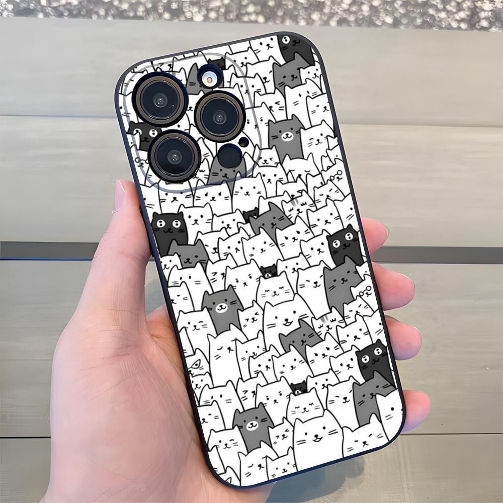 Cute Cats Background Phone Case For IPhone 17 Air 16 E Pro Max 15 14 13 Mini 12 Pro 11 Max Plus Black Soft Shell iPhone17 Air