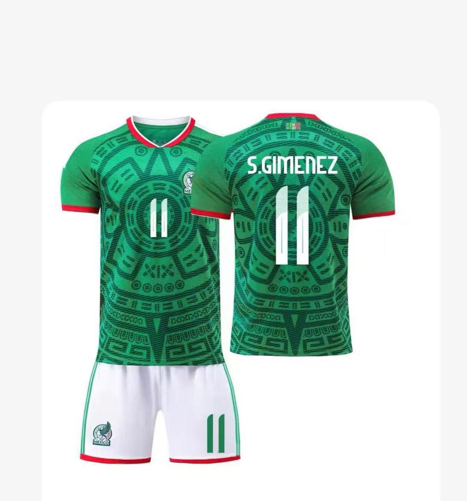 Kids' Mexico Football Jersey Set: Home No. 14 Hernandez & No. 22 Lozano.