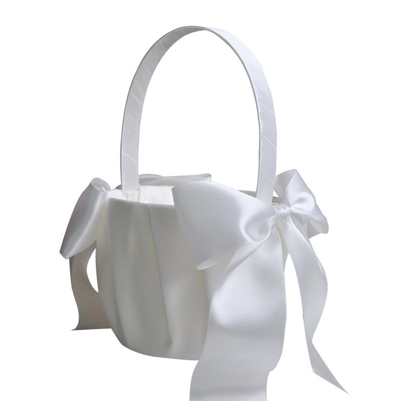 22cm Weißer Blumenkorb Seide Hochzeit für Braut Mädchen Kinder Handgehalten Zeremonie Party Dekorationen