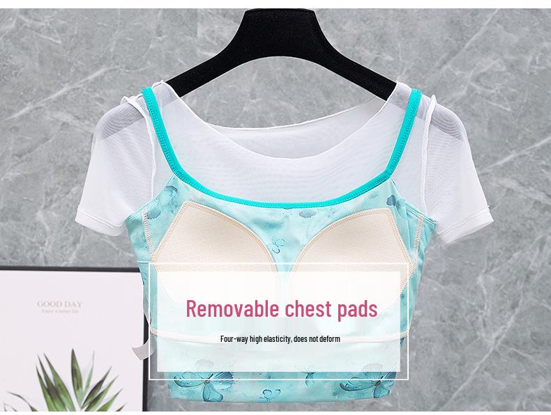 Spring/Summer Retro Chinese Style Mesh Layered Yoga Tank Top for Women
