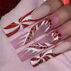 Festive Heart Press-On Nails With Rhinestone Embellishment Ribbon Detail Christmas Holiday Wear