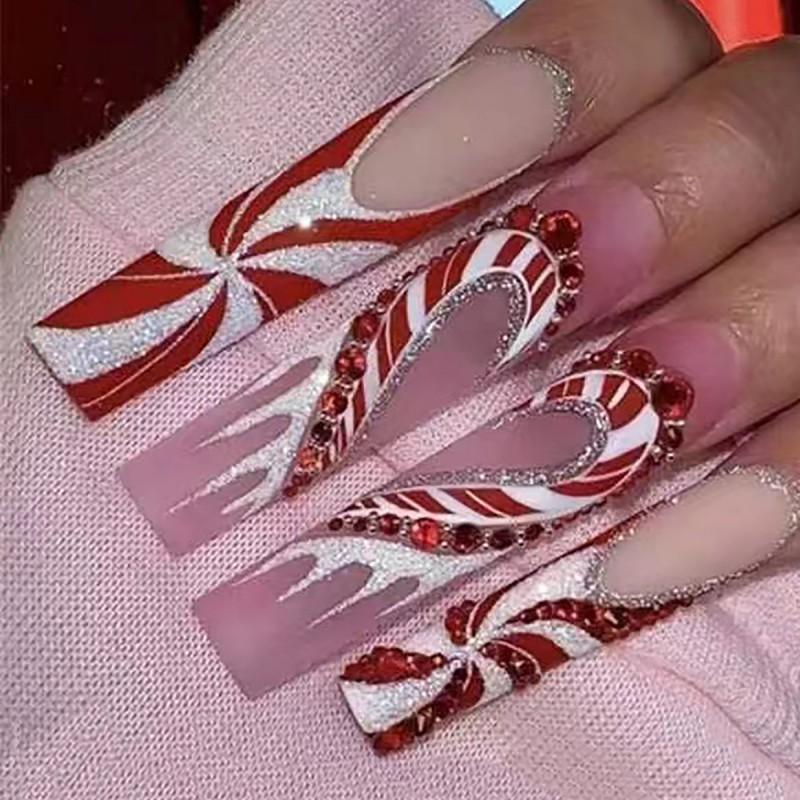 Long Press-On Nails With Adhesive Tabs Full Cover Fake Women INS Style Acrylic Nail Tips Reusable Wearable Art