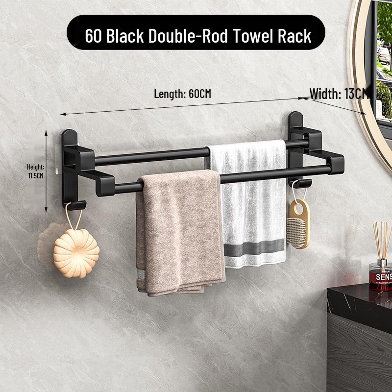 Punch-Free Multi-Bar Bathroom Towel Rack and Hanger Shelf