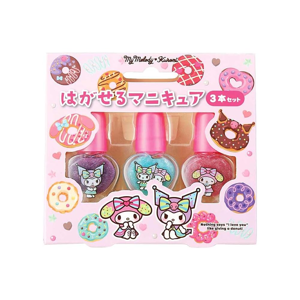 Race My Melody & Kuromi Peelable Nail Polish Set 3 Pieces for Ages 6 and Up Cosmetics Accessories