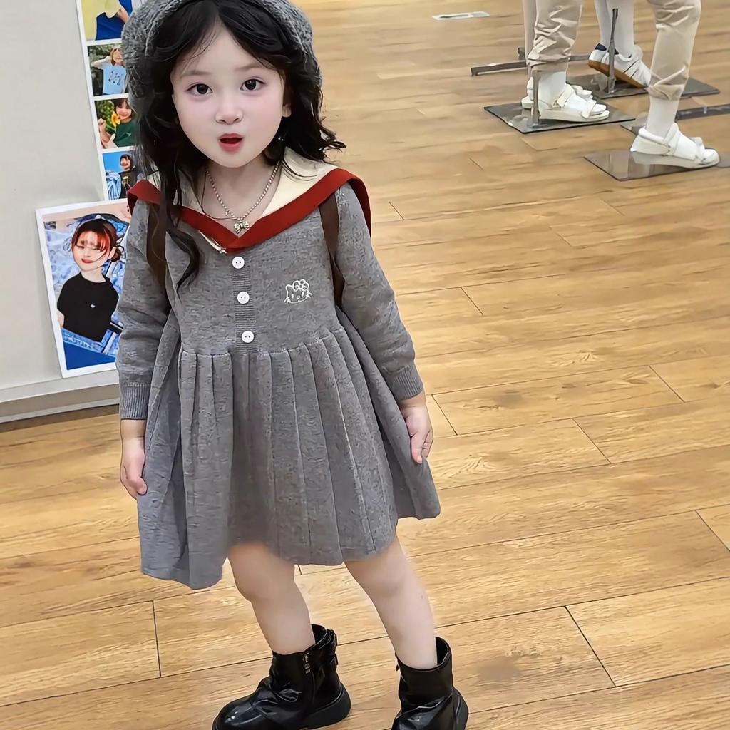 Girls Preppy Knit Dress Autumn Long Sleeve Cute Baby Skirt For Toddler And Kids