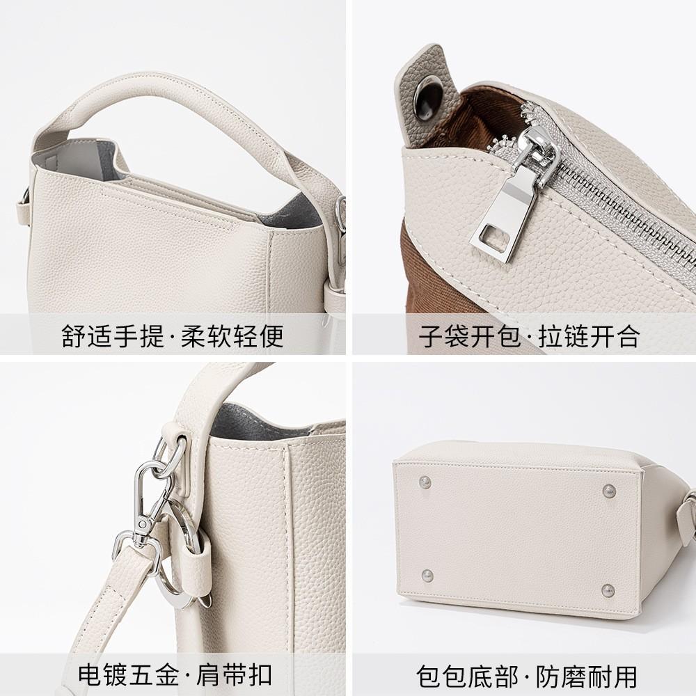 Genuine Leather Women's Bag First-layer Cowhide Bucket Bag Niche Design New Large-capacity Portable Shoulder Bag