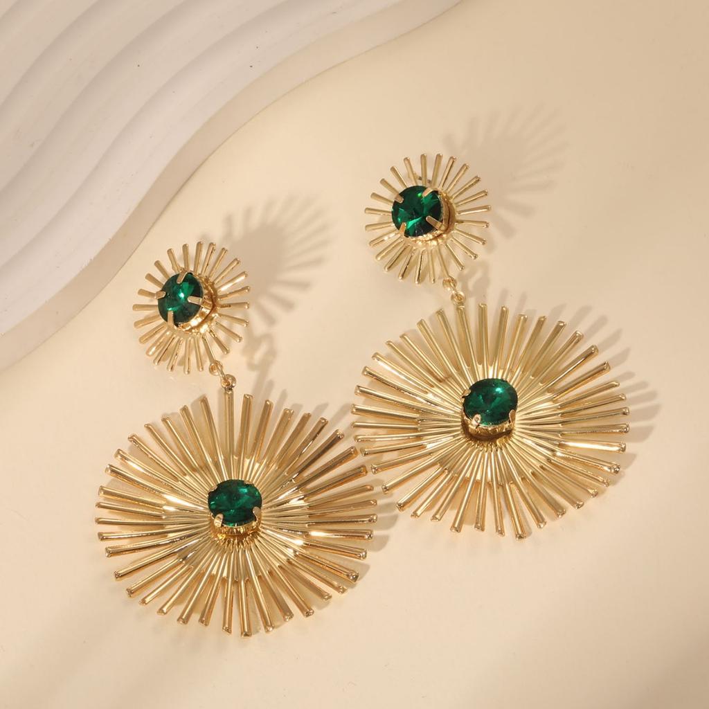 Fashionable Design Emerald Earrings, High-end Geometric Round Radial Earrings