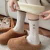 Wool Socks for Women's Autumn and Winter Trend Mid-calf Socks, Cute Cartoon Flocked Long Socks, Button Atmosphere Women's Socks