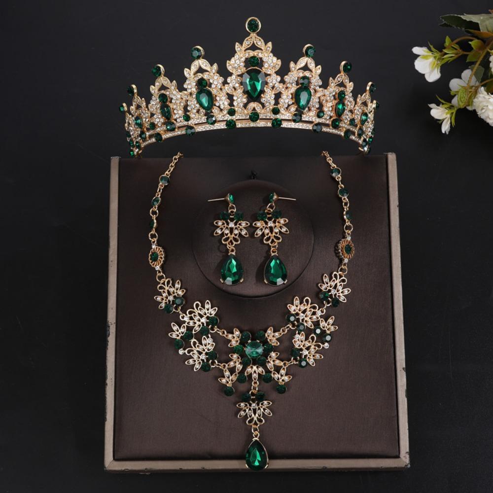 Shiny Bridal Jewelry Sets Baroque Style Crystal Headdress Tiara Earrings Necklace  Pageant