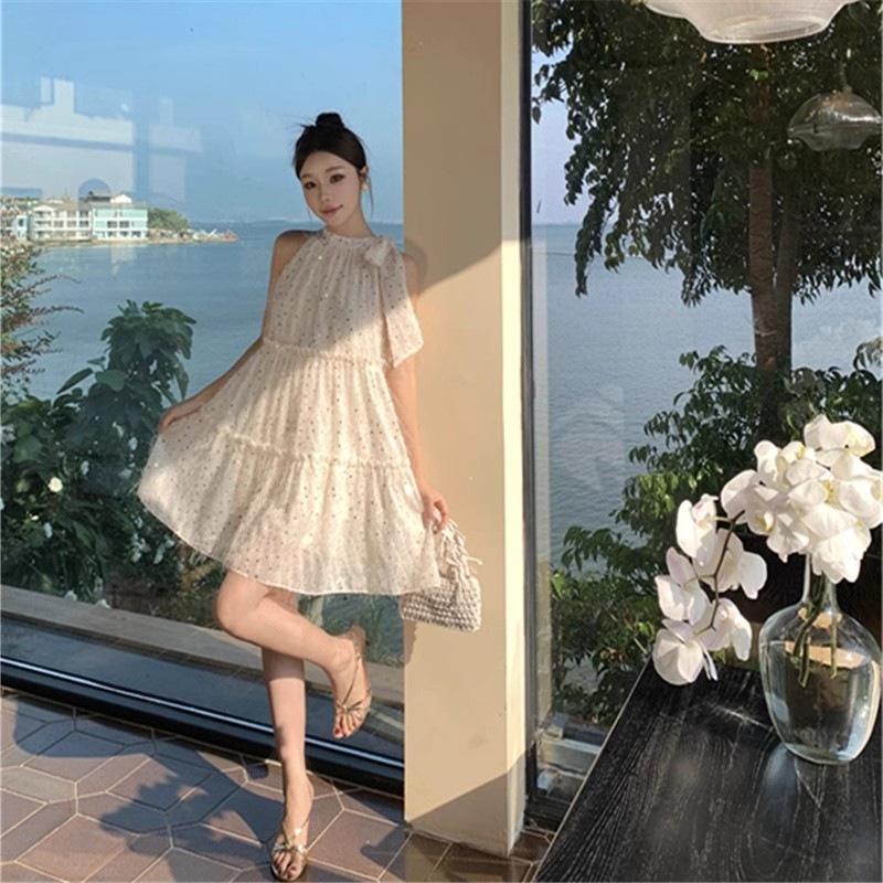 2026 New Bow Tie Neck Dress Women's Summer Niche Design Doll Skirt Small Short Skirt