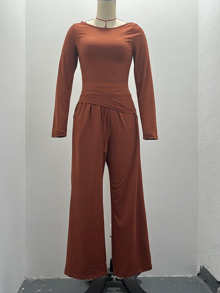 Asymmetrical Long-Sleeve T-Shirt & Wide-Leg Pants Casual Loungewear Set 2025 Autumn Collection