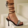 Mode Damen Sandalen Sommer Dünner Hoher Absatz Damen Schuhe Schwarz Knöchel Kreuzriemen Sandalias Femininas Strass Quadratische Zehe Sandalen