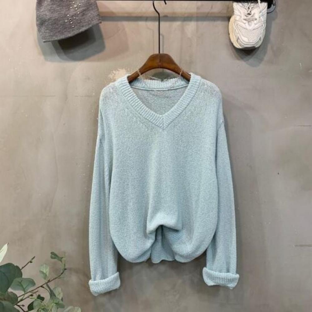 C S In The Room Damo baSiC looSe Fit V neCk Long SleeVe Knit 6 ColorS
