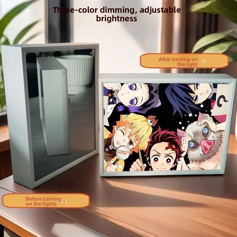 21cm/8.27in Demon Slayer Light Painting 3D Anime Mirror LED Boxs USB Plug-in Model Acrylic Peripherals Birthday Gifts Decoration