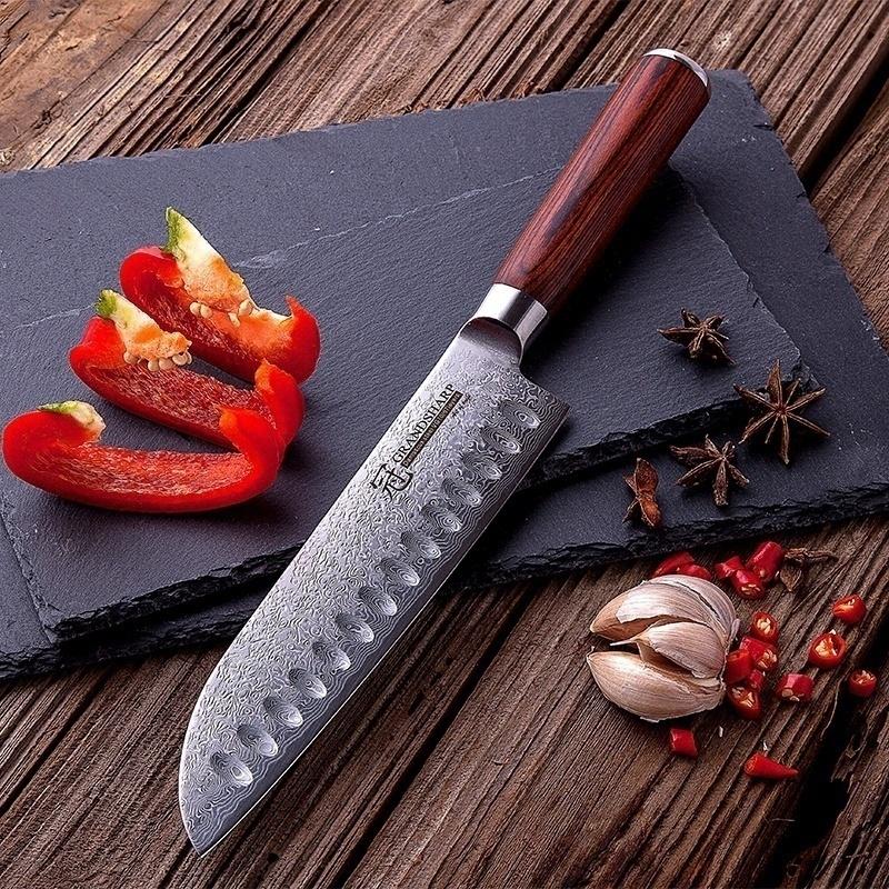 7 Inch Santoku Knife Damascus Steel VG10 Japanese Kitchen Knife Cooking Tools Pakka Wood Handle