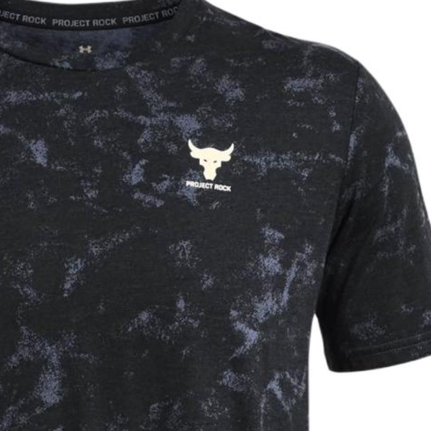 Under Armour UA Project Rock Tie-Dye Print Crew Neck Training T-Shirt Men Tops Black 1383194-001