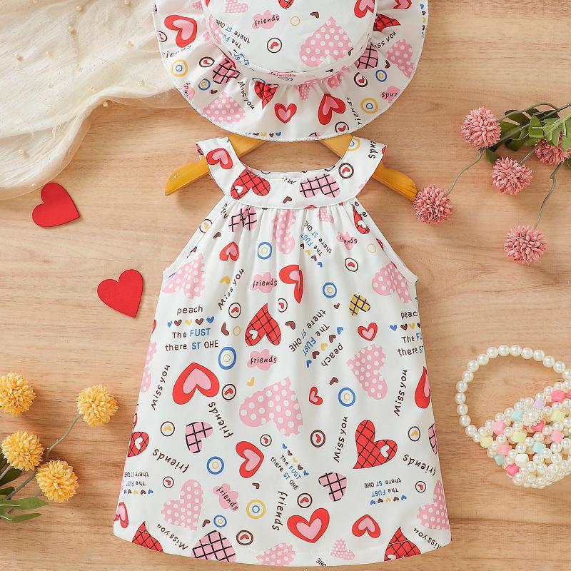 Mädchen Urlaubsstrandkleid Sommer Kinder Blumenmuster Ärmellos Rundhalskleid mit Knopfleiste hinten Visor