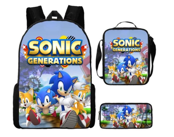 Backpack Sonic Elementary School Bag Lunch Bag Pencil Case Three-Piece Set