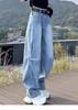 Plus Size Women's Light Blue Bootcut Jeans - High Waist, Slimming, Straight Wide Leg for Spring/Autumn 2025