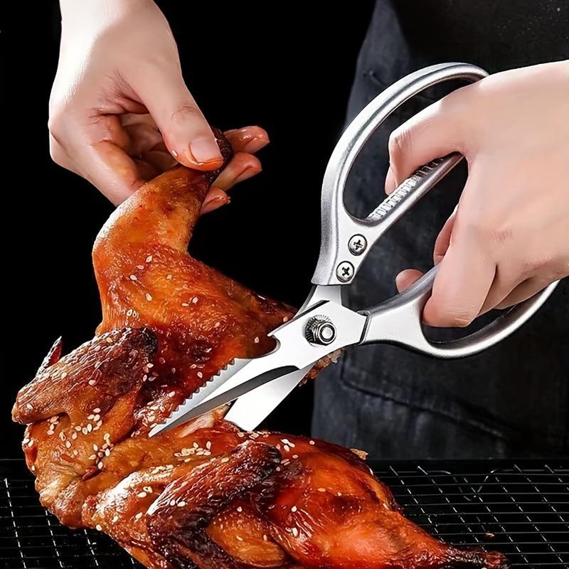 1pc Professional Stainless Steel Kitchen Scissors With Aluminum Alloy Handle - Perfect For Cutting Chicken Bones And More