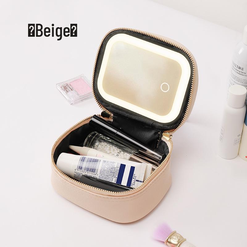 LED Mini Makeup Bag with Rechargeable Mirror - Portable Travel Cosmetics Organizer