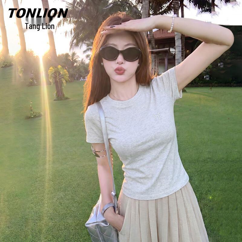 TonLion Women s Slim-Fit Bowknot Print T-Shirt S