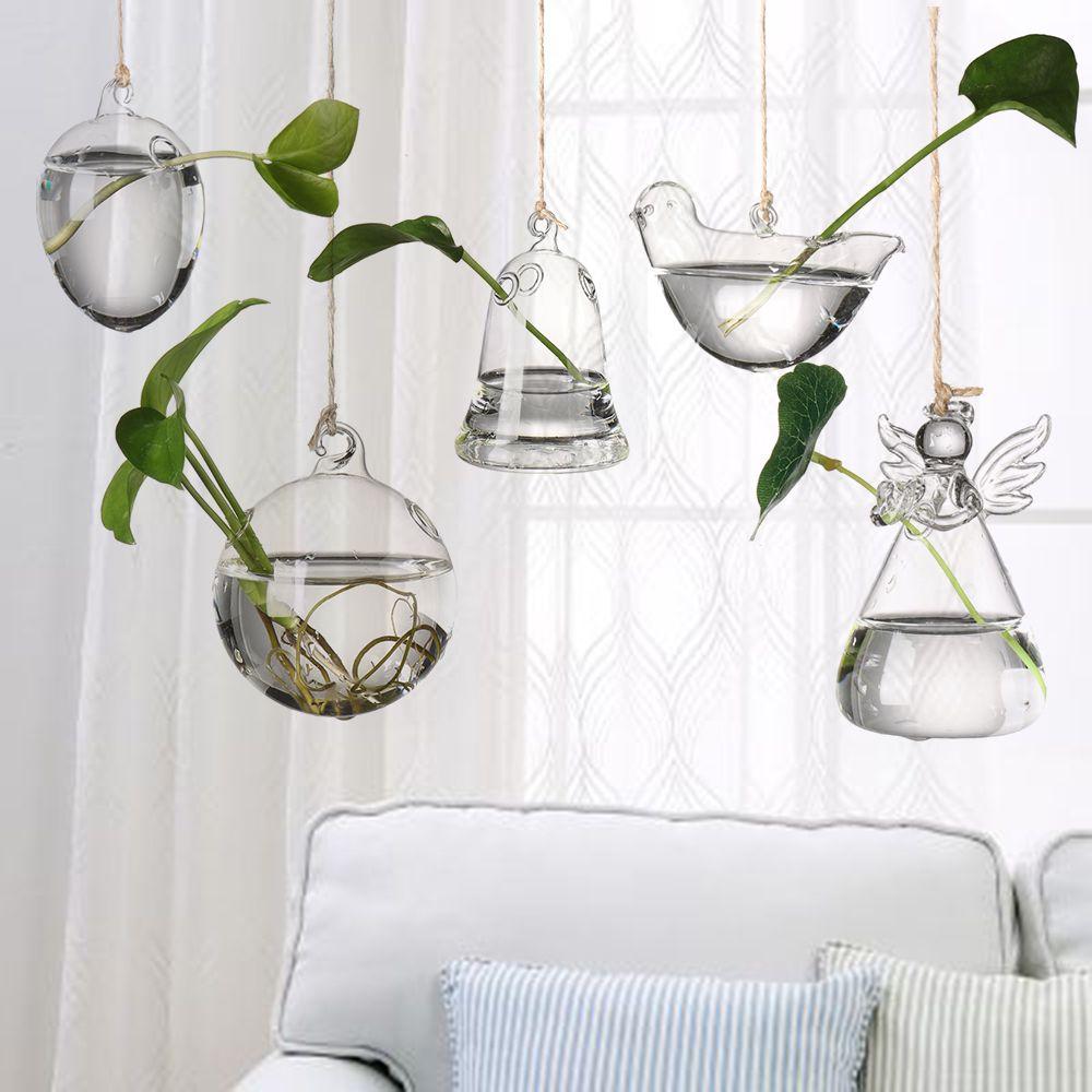 Cute Bulb/Birds/Angel/Peach/Water Droplets Eye-catching Glass Vase Transparent Hanging Glass Hydroponics Plant Pot Container