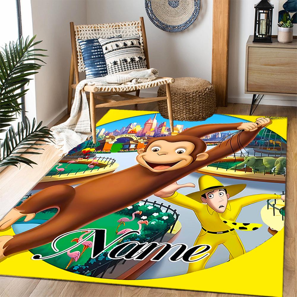 Curious Monkey Party Personalized Name Floor Mat Perfect for Bedrooms Study room Dormitory Playrooms Anti-slip Rug Decorate Offices