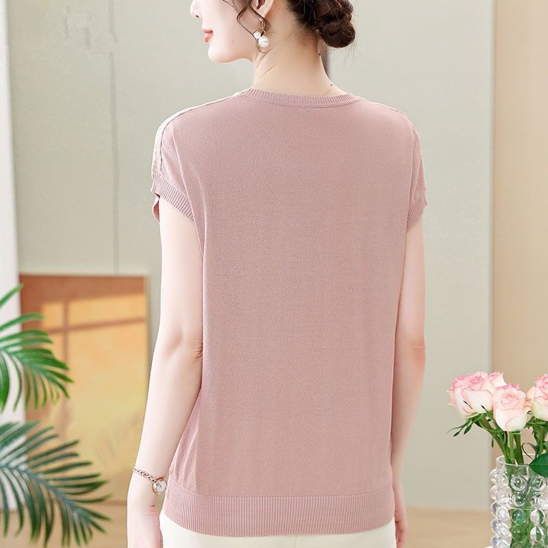 Summer Clothes Imitation Ice Silk Short Sleeved T-shirt Top, Fashionable Knitted Sweater for Women