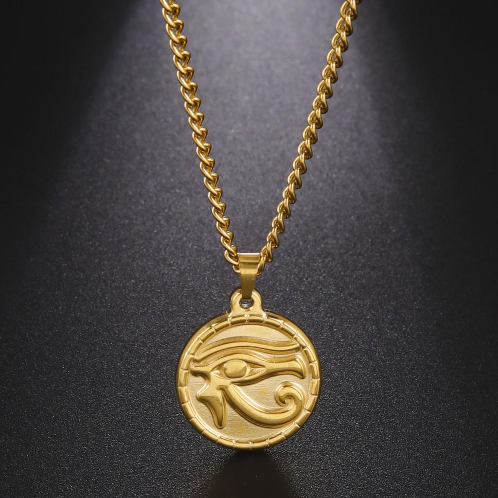 Náhrdelník s přívěskem Oko Hora Ra Udjat Dámský Nerezová ocel Zlatý Silný řetízek Starověký Egypt Amulet Šperky Dárek