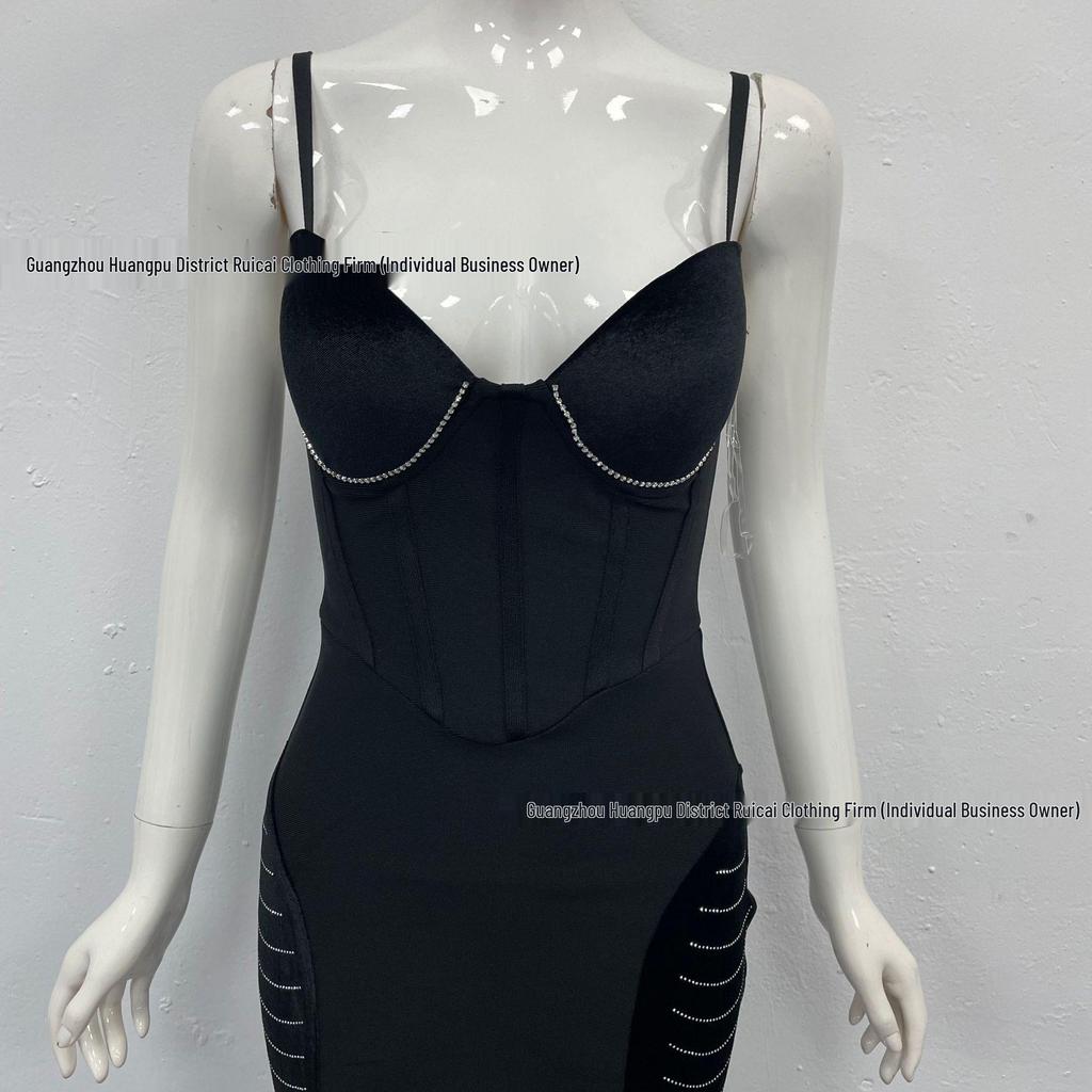 Europäisch-amerikanischer Stil Sexy Tief ausgeschnittenes Bandagen-Abendkleid mit Strasssteinen