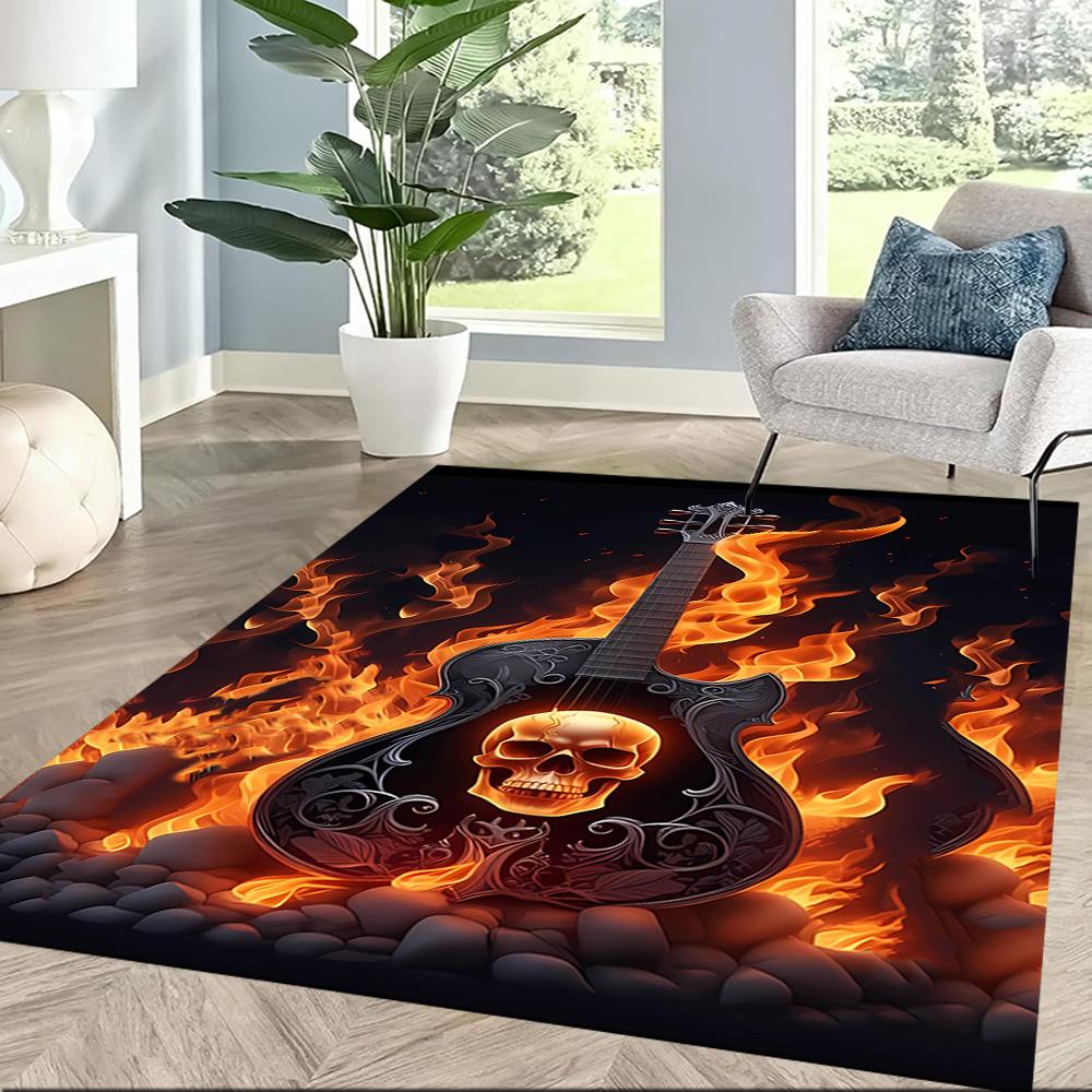Golden Skull Artwork Floor Mats for Living Room, Bedroom and Room Decoration Are Suitable for Gifts.