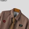 INCERUN Men Summer Tie Up Half Sleeve Striped Loose Casual Shirts Tops