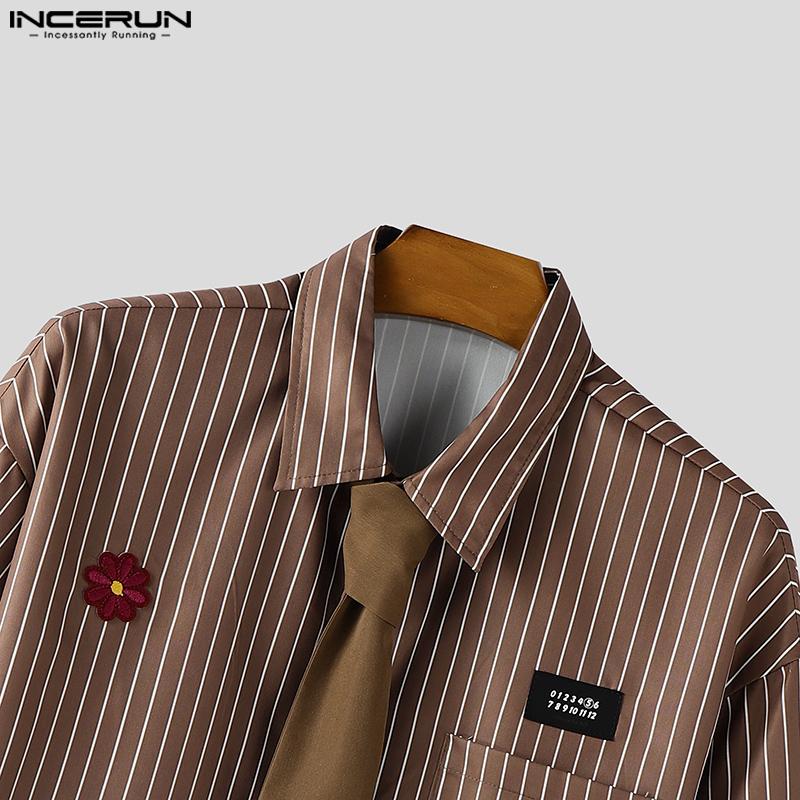 INCERUN Men Summer Tie Up Half Sleeve Striped Loose Casual Shirts Tops