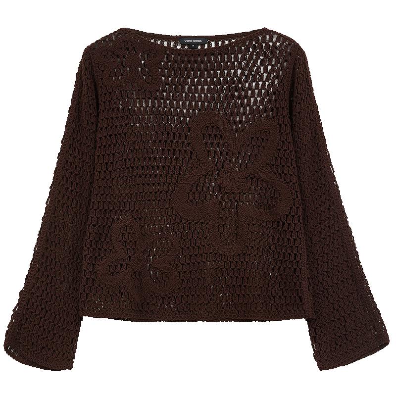 

VEROMODA Cotton Blend Hollow Mesh Floral Knit Top S