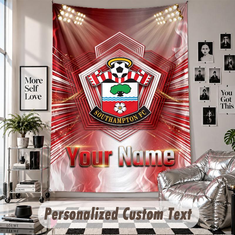 Tapisserie murale personnalisée avec nom et texte, Tapisserie décorative Southampton FC pour chambre à coucher