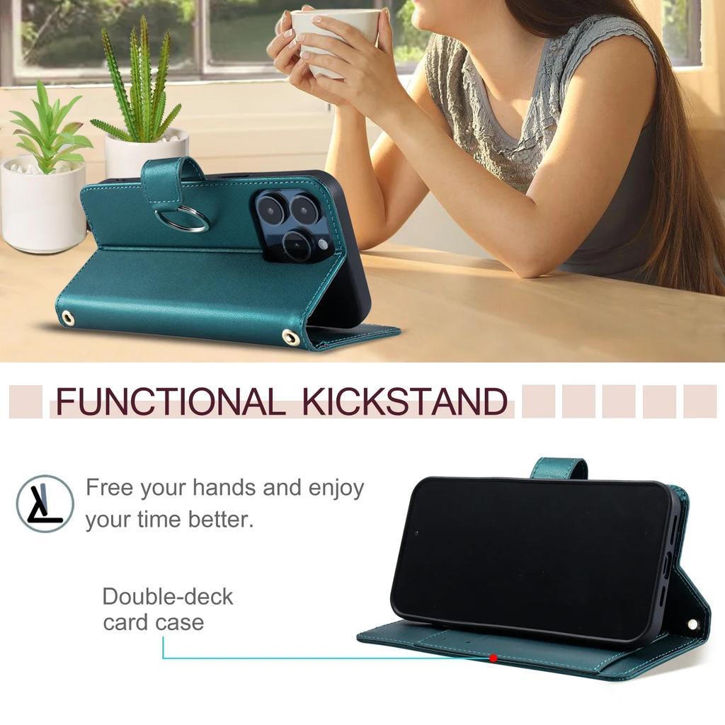 Crossbody Card Solt Ring Holder Wallet Leather Case For iPhone 16 Pro Max 15 Plus 14 13 12 11 Lanyard Book Flip Bag Pocket Cover