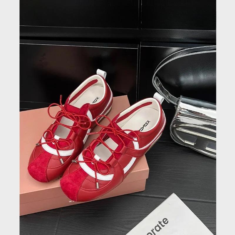 Fashion Inner Height Increase 4cm Empty Shoes Women's New Ballet Mary Jane Shallow Mouth Single Shoes Lace-up Comfortable Casual Shoes